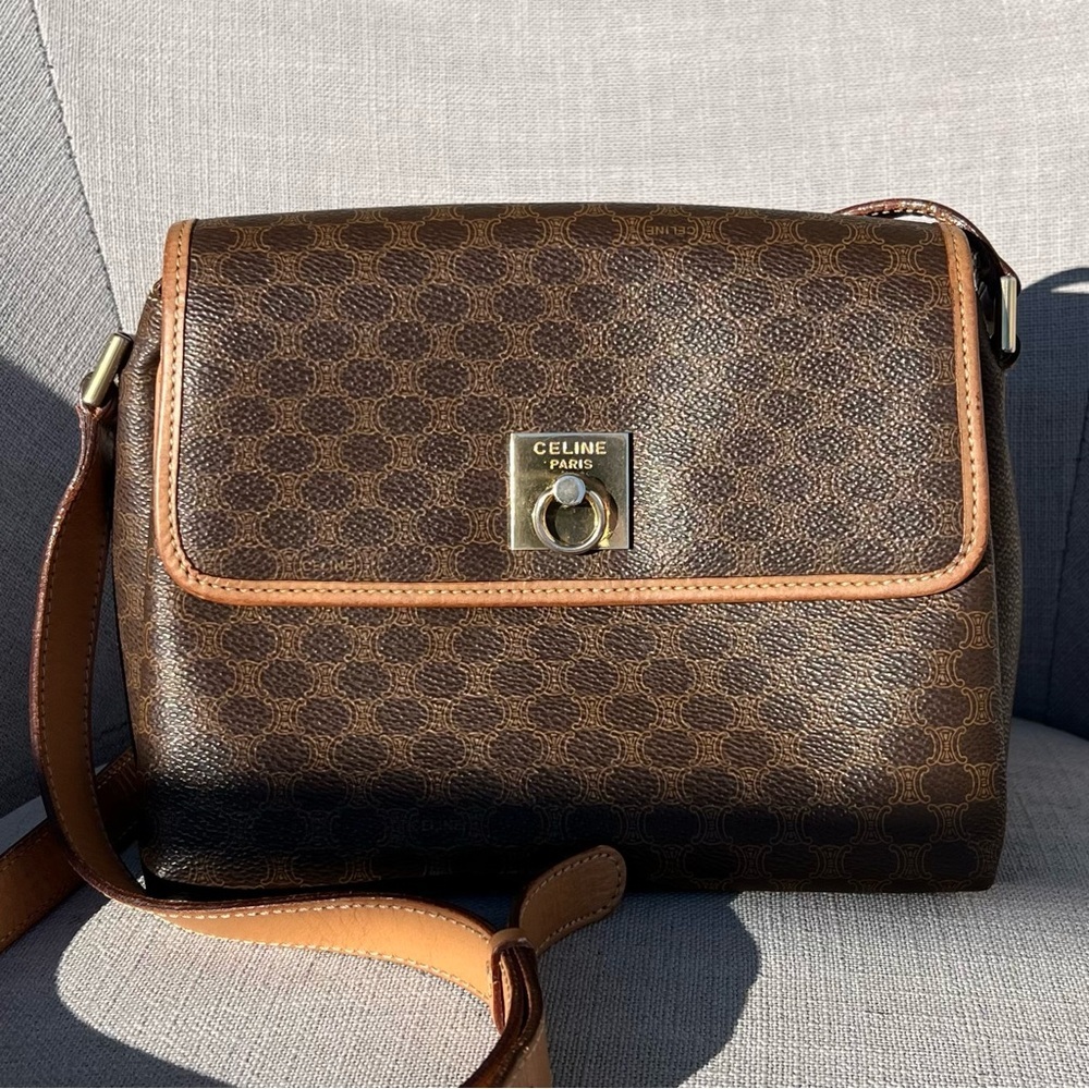 CELINE Macadam Shoulder Bag Brown Vintage - Picture 1 of 10